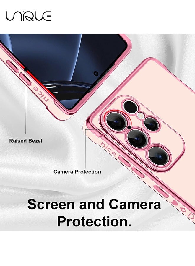 يونيك متوافق مع جراب سامسونج جالاكسي S25 الترا - طلاء القلب الحب بالكهرباء واقي كاميرا فاخر أنيق غطاء خلفي واقي من مادة البولي يوريثان ناعمة مقاومة للصدمات غطاء خلفي سامسونج جالاكسي S25 الترا - وردي - Image 3