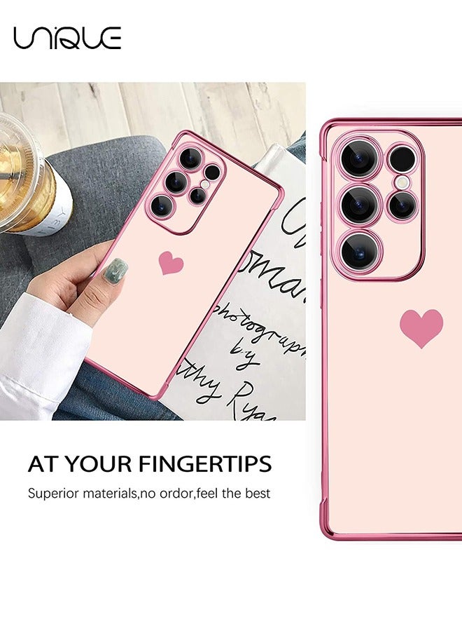 يونيك متوافق مع جراب سامسونج جالاكسي S25 الترا - طلاء القلب الحب بالكهرباء واقي كاميرا فاخر أنيق غطاء خلفي واقي من مادة البولي يوريثان ناعمة مقاومة للصدمات غطاء خلفي سامسونج جالاكسي S25 الترا - وردي - Image 5