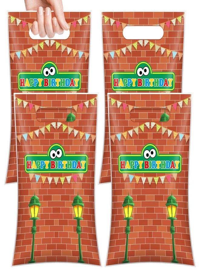 Reyoust 50Pcs Red Brick Wall Street Plastic Gift Bags with Handles Cartoon Street Happy Birthday Treat Candy Bags Red Animation Goodie Bag for Kids Boys Birthday Party Decorations - Image 1