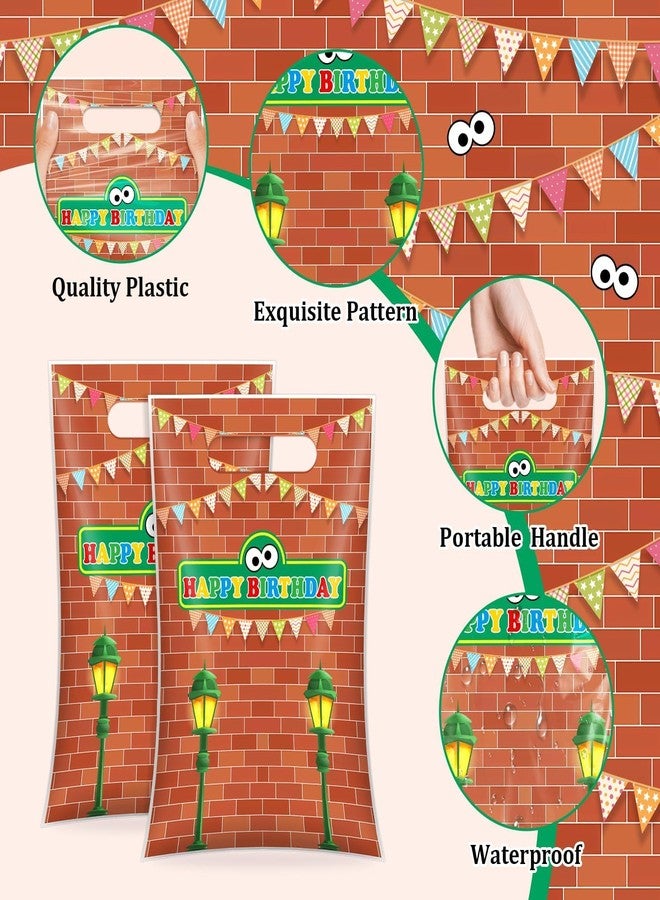 Reyoust 50Pcs Red Brick Wall Street Plastic Gift Bags with Handles Cartoon Street Happy Birthday Treat Candy Bags Red Animation Goodie Bag for Kids Boys Birthday Party Decorations - Image 3