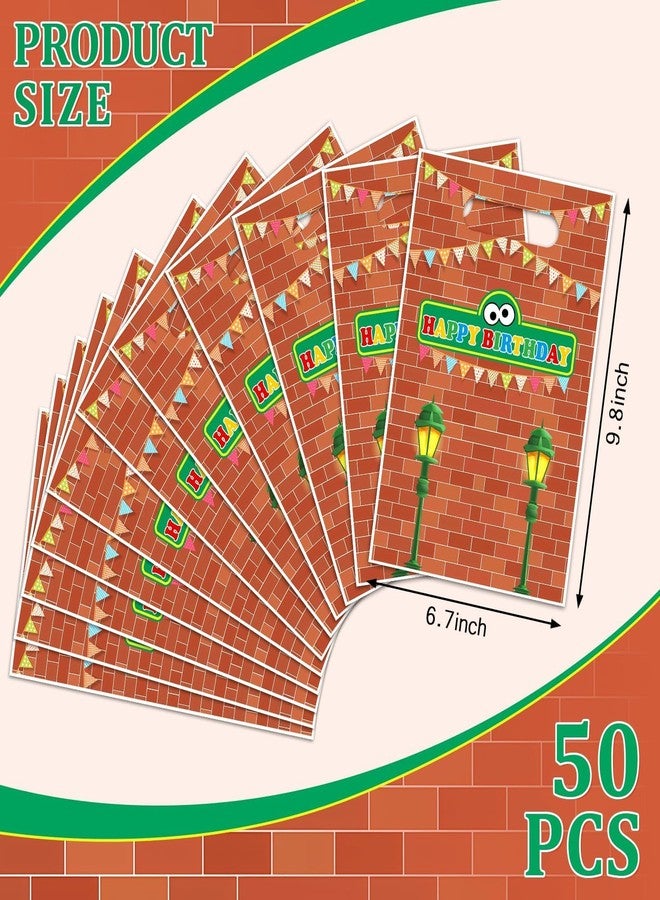 Reyoust 50Pcs Red Brick Wall Street Plastic Gift Bags with Handles Cartoon Street Happy Birthday Treat Candy Bags Red Animation Goodie Bag for Kids Boys Birthday Party Decorations - Image 2