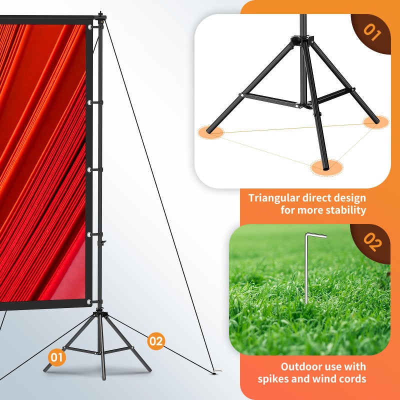 AAJK100-inch Portable Projector Screen with Stand – Elevate Your Outdoor Movie Nights with 4K HD Clarity and Lightweight Convenience - Image 3