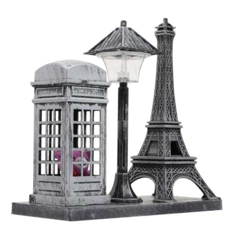 Vintage Silver Eiffel Tower Street Lamp Night Light - Decorative Art Craft for Home and Office - Unique Desktop Accent Piece - Image 1