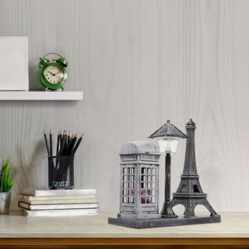 Vintage Silver Eiffel Tower Street Lamp Night Light - Decorative Art Craft for Home and Office - Unique Desktop Accent Piece - Image 3