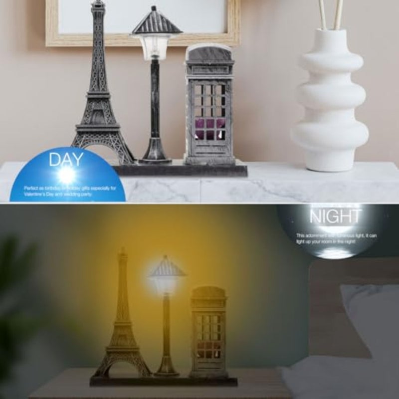 Vintage Silver Eiffel Tower Street Lamp Night Light - Decorative Art Craft for Home and Office - Unique Desktop Accent Piece - Image 5