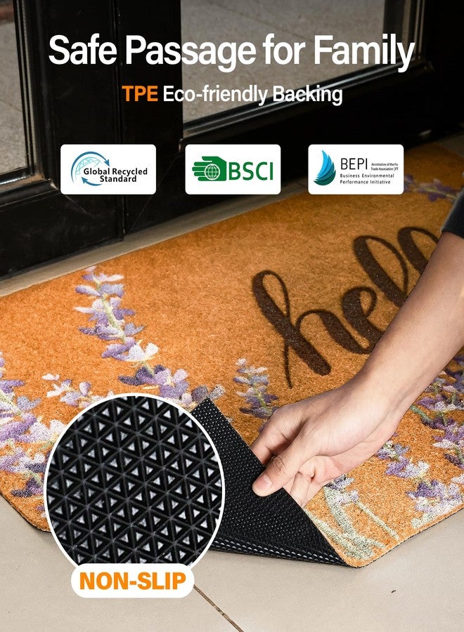 SAKSUN Door Mat Welcome Outdoor Mat: Artificial Coir Doormat for Outdoor Outside Indoor Entrance - Front Door Mat Non-Slip Backing Durable Fall Mat for Home Porch Entryway Floor (Hello Floral, 17"x 30") - Image 2