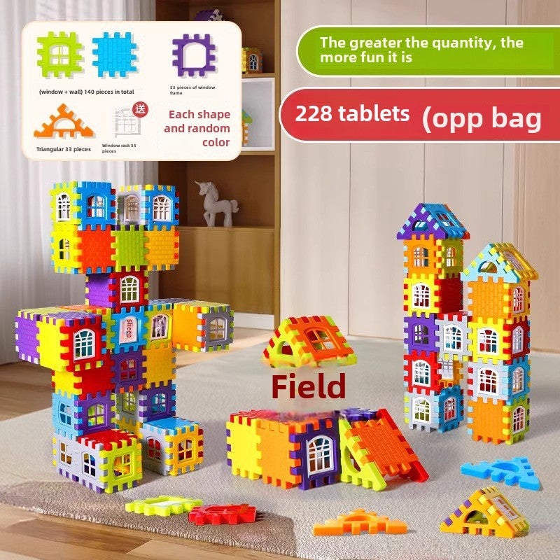 Children's building building blocks assembling toys educational large particle block wall window model puzzle 3-year-old 6-year-old female Boy(228 pieces of house building blocks) - Image 1