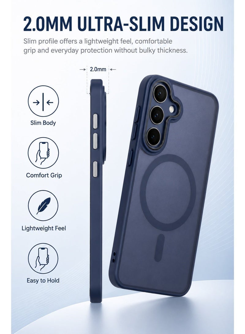 سوكاد غلاف MagSafe أزرق غير لامع لـ Samsung Galaxy S24، حماية كاملة للكاميرا. - Image 3