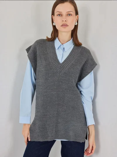 BIG DART BDART Ribbed Textured Loose Knit Sweater Vest