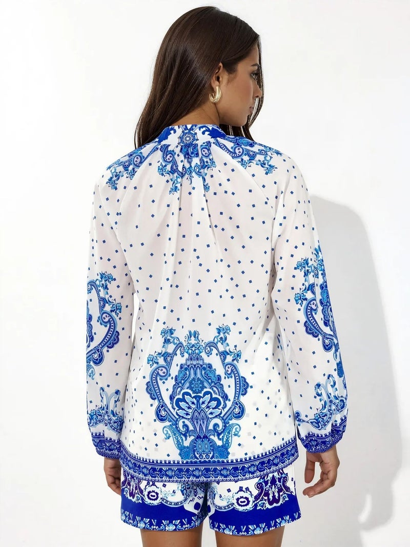 Jennyfer Paisley Tie-front Blouse And Shorts Set - Image 4