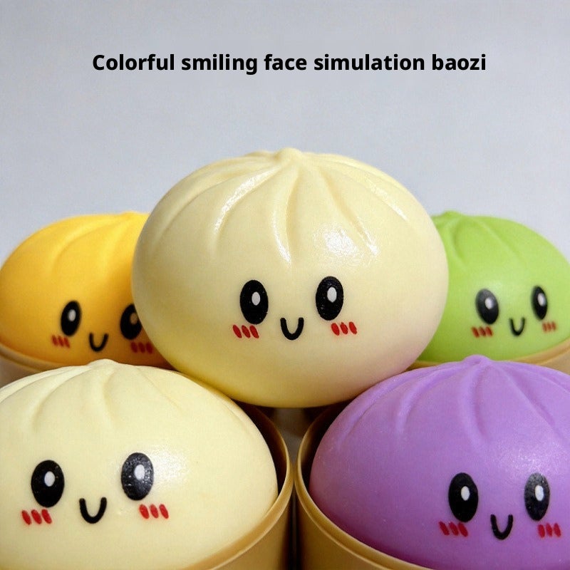 Colorful Smiley Steamed Bun Squishy Stress Relief Toy - Image 2