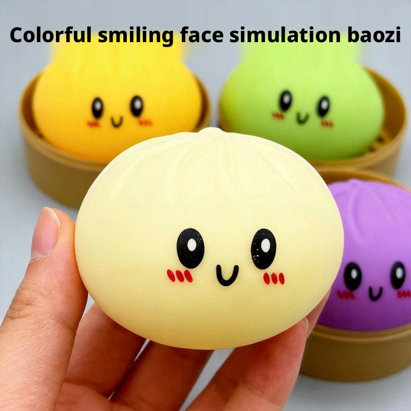 Colorful Smiley Steamed Bun Squishy Stress Relief Toy - Image 3