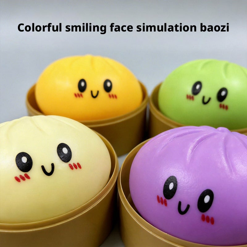 Colorful Smiley Steamed Bun Squishy Stress Relief Toy - Image 1