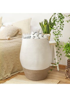 Goodpick Large Laundry Hamper Tall Wicker Hamper Laundry Basket Soft Cotton Rope Woven Hamper Farmhouse Design Graceful Curve Basket 70Cm Height  - Image 5