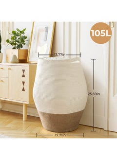 Goodpick Large Laundry Hamper Tall Wicker Hamper Laundry Basket Soft Cotton Rope Woven Hamper Farmhouse Design Graceful Curve Basket 70Cm Height  - Image 3