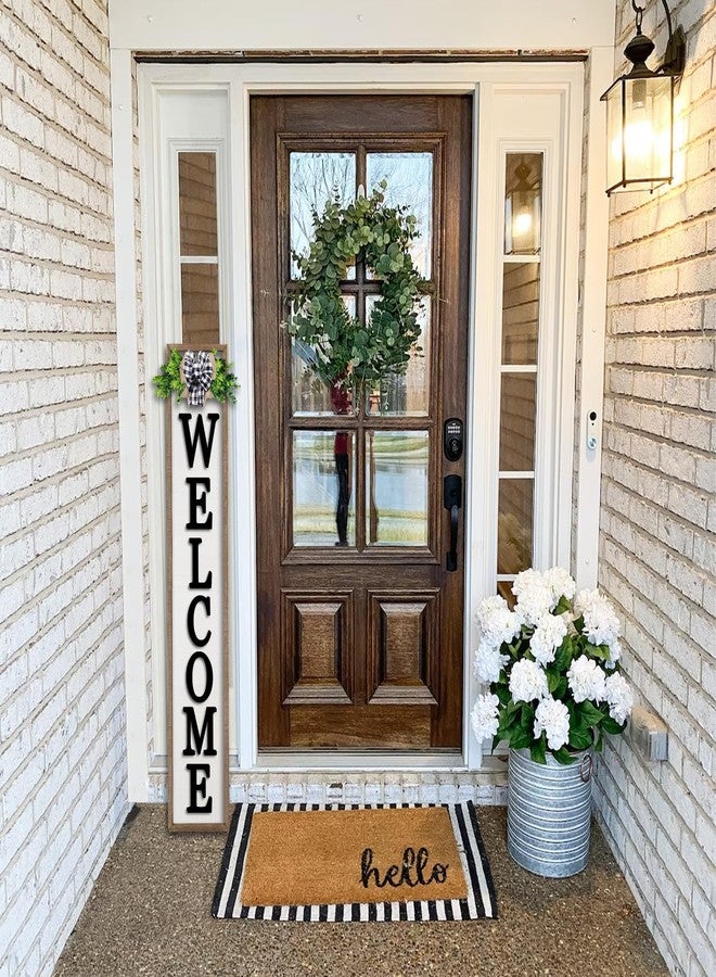 comurdyo 3D Outdoor Welcome Sign for Front Porch Standing 45"X9" Wood Frame Large Vertical Tall Leaner Welcome Signs Decor for Rustic Farmhouse Outside Home Front Door Decorations (Wood White) - Image 2
