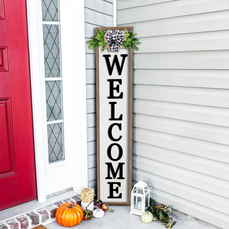 comurdyo 3D Outdoor Welcome Sign for Front Porch Standing 45"X9" Wood Frame Large Vertical Tall Leaner Welcome Signs Decor for Rustic Farmhouse Outside Home Front Door Decorations (Wood White) - Image 1