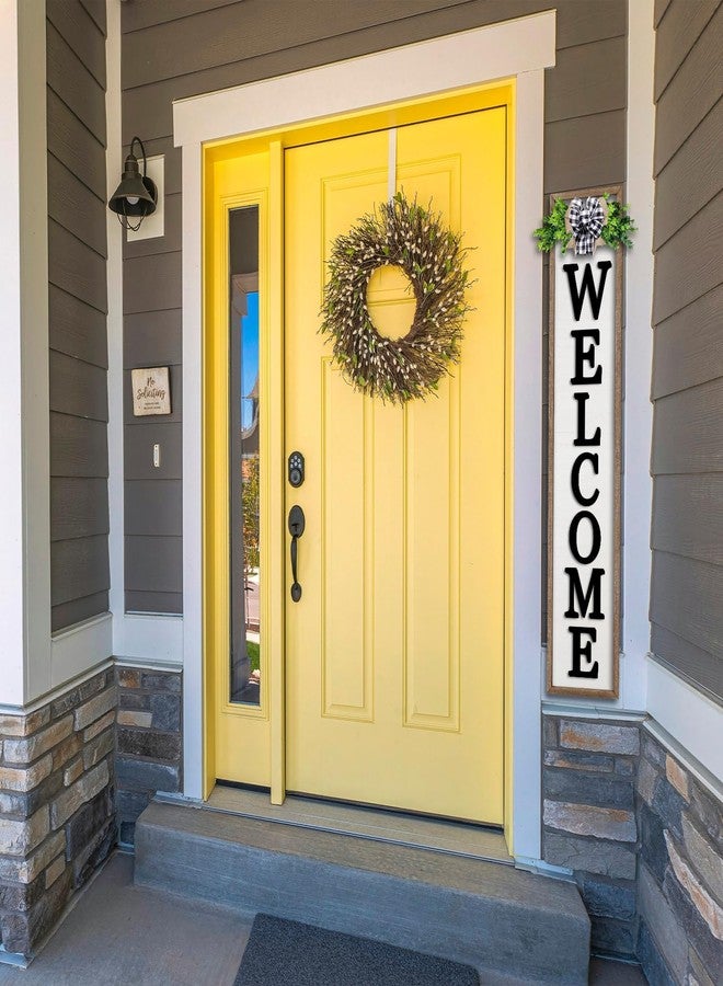 comurdyo 3D Outdoor Welcome Sign for Front Porch Standing 45"X9" Wood Frame Large Vertical Tall Leaner Welcome Signs Decor for Rustic Farmhouse Outside Home Front Door Decorations (Wood White) - Image 4