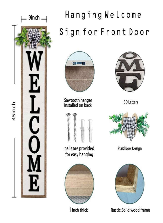 comurdyo 3D Outdoor Welcome Sign for Front Porch Standing 45"X9" Wood Frame Large Vertical Tall Leaner Welcome Signs Decor for Rustic Farmhouse Outside Home Front Door Decorations (Wood White) - Image 3