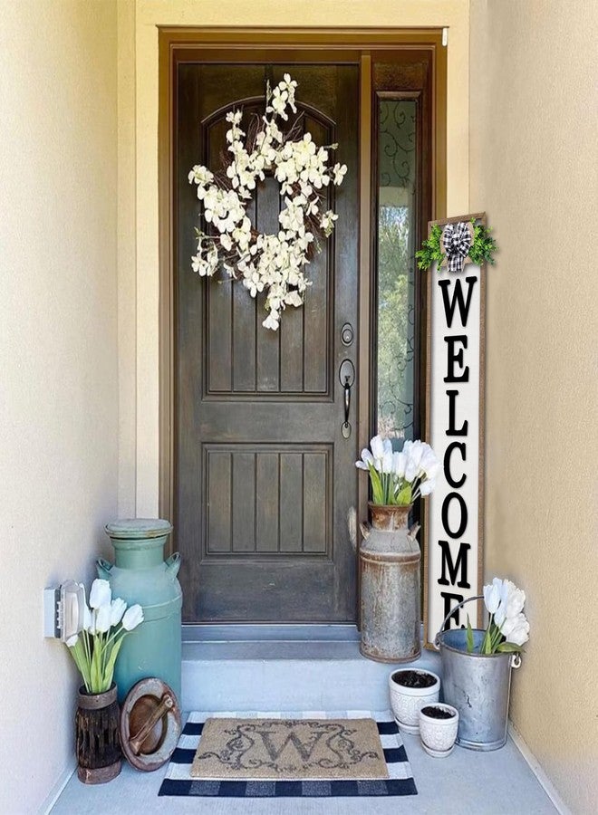 comurdyo 3D Outdoor Welcome Sign for Front Porch Standing 45"X9" Wood Frame Large Vertical Tall Leaner Welcome Signs Decor for Rustic Farmhouse Outside Home Front Door Decorations (Wood White) - Image 5