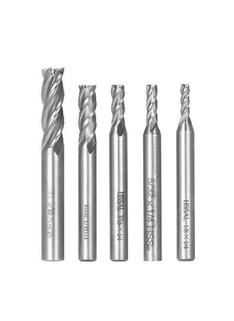 5PCS 4-Flute End Mill Bits High Speed Steel Milling Cutter Router Bits Rotary Bits Tool Straight Shank 6mm-8mm Double Edged Cutting Engraving Bits