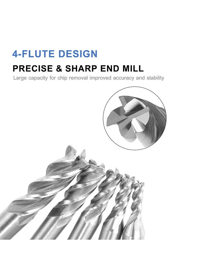 Generic - 5PCS 4-Flute End Mill Bits High Speed Steel Milling Cutter Router Bits Rotary Bits Tool Straight Shank 6mm-8mm Double Edged Cutting Engraving Bits - Image 1