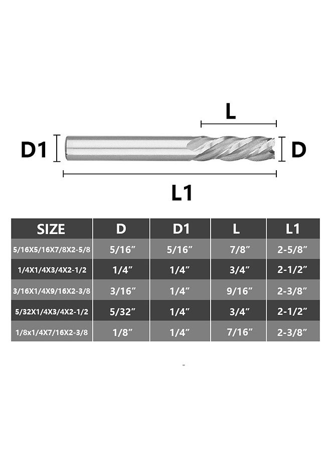 Generic - 5PCS 4-Flute End Mill Bits High Speed Steel Milling Cutter Router Bits Rotary Bits Tool Straight Shank 6mm-8mm Double Edged Cutting Engraving Bits - Image 1