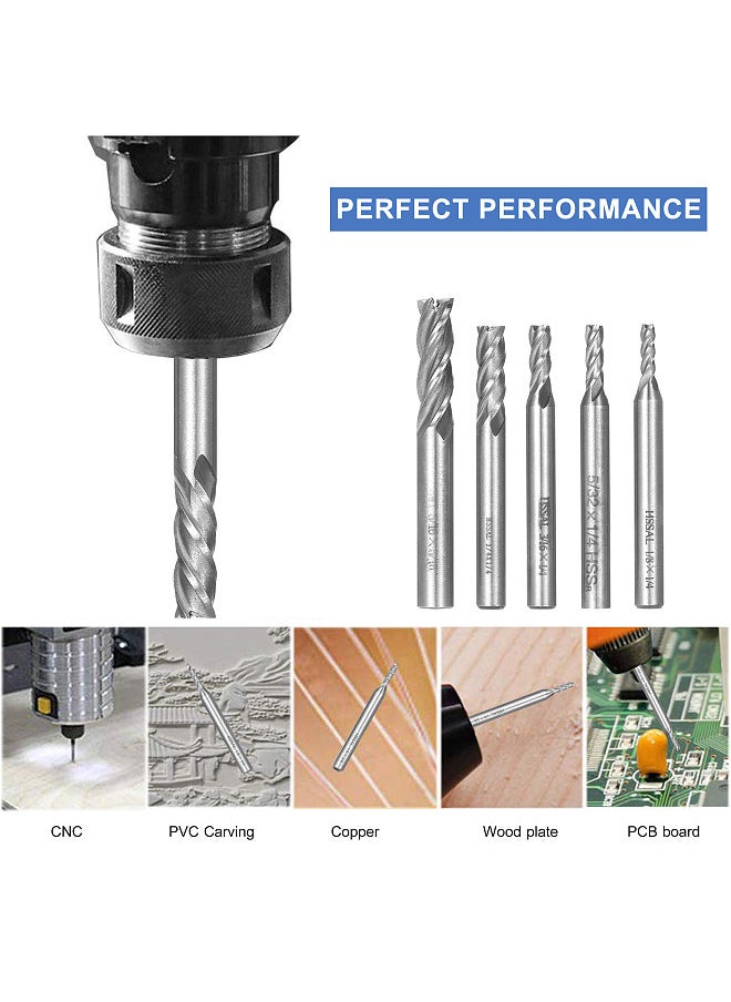 Generic - 5PCS 4-Flute End Mill Bits High Speed Steel Milling Cutter Router Bits Rotary Bits Tool Straight Shank 6mm-8mm Double Edged Cutting Engraving Bits - Image 1