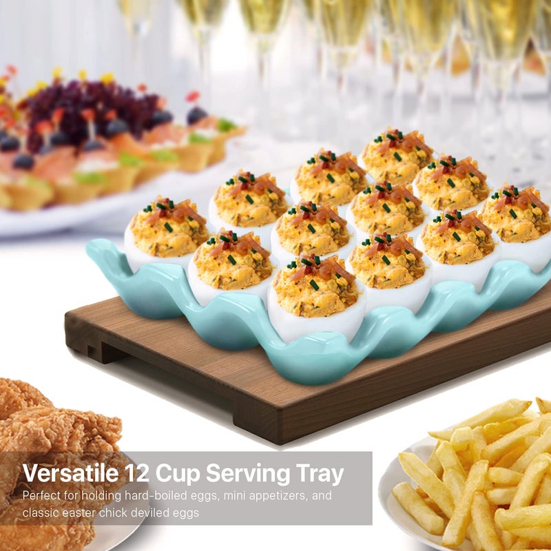 Flexzion Ceramic 12 Cups Egg Tray - Whole Dozen Porcelain Egg Holder Container Keeper Storage Organiser Decorative Serving Stand Serveware For Refrigerator Fridge Countertop Display Kitchen - Image 5