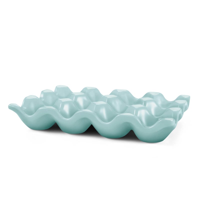 Flexzion Ceramic 12 Cups Egg Tray - Whole Dozen Porcelain Egg Holder Container Keeper Storage Organiser Decorative Serving Stand Serveware For Refrigerator Fridge Countertop Display Kitchen - Image 2