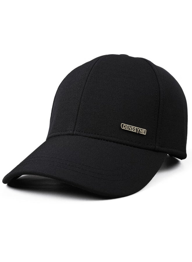 Denssyne Premium Winter Men's Hard Top Baseball Cap Fleece Lined Thickened Outdoor Cold Resistant Warm Black Duckbill Hat Fade Resistant