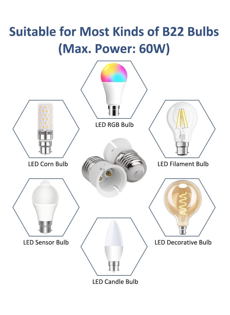 Lezonic - E27 to B22 Socket Converter, Screw to Bayonet Bulb Socket Adapter, ES to BC Lamp Base Adapter, Max Wattage 60W, Voltage 0-250V, for LED, Incandescent, CFL Bulbs, 4 Pack - Image 1