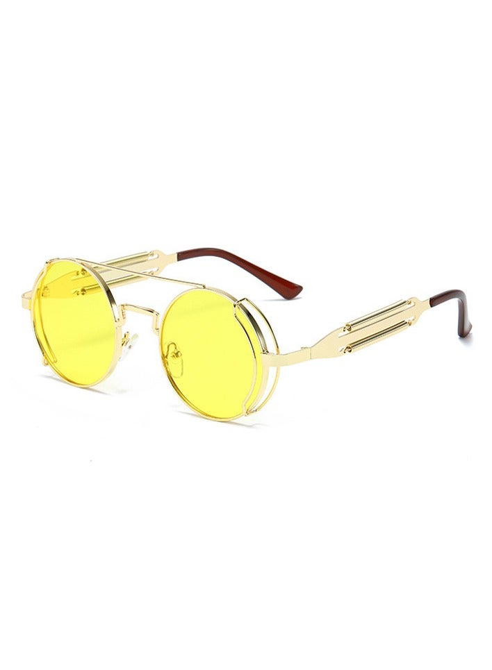 general New women's and men's sunglasses fashion personality steam punk glasses trendy color film retro round metal frame sunglasses - Image 1