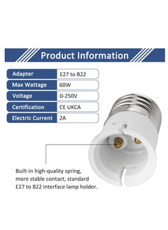 Lezonic E27 to B22 Socket Converter, Screw to Bayonet Bulb Socket Adapter, ES to BC Lamp Base Adapter, Max Wattage 60W, Voltage 0-250V, for LED, Incandescent, CFL Bulbs, 4 Pack  - Image 3