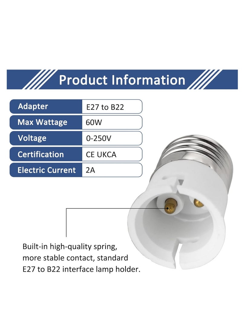 Lezonic - E27 to B22 Socket Converter, Screw to Bayonet Bulb Socket Adapter, ES to BC Lamp Base Adapter, Max Wattage 60W, Voltage 0-250V, for LED, Incandescent, CFL Bulbs, 4 Pack - Image 1