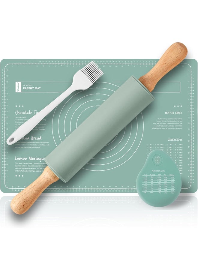 DUNISO 4 Pcs Silicone Baking Mats Set ，Non Stick Pastry Mat，with Rolling Pin，Pastry Brushes and Dough Scraper,Skidproof Waterproof，Suitable for Making Pastries and Cookies  - Image 1