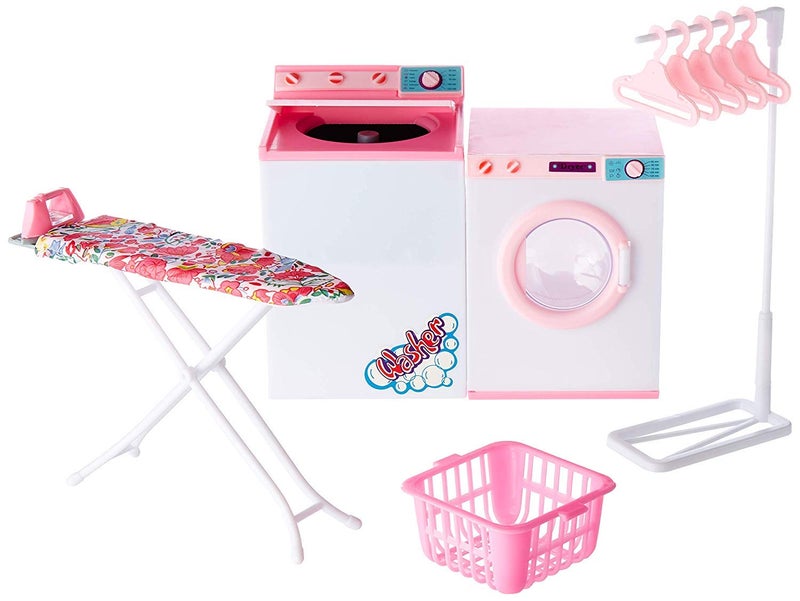YMCtoys My Fancy Life Dollhouse Laundry Room Set Pink and White Playset with Washer Dryer Ironing Board Laundry Basket Kids Pretend Play Furniture - Image 2