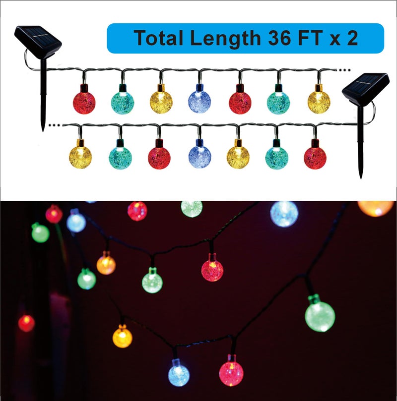MINGGUANG Solar String Lights Outdoor Waterproof 2 Pack 120 LED 72FT Crystal Globe Lights with 8 Modes for Garden, Lawn, Gazebo, Porch Decor Outdoor Solar String Lights Patio Lights Multi Color - Image 2