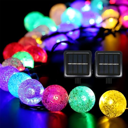 MINGGUANG Solar String Lights Outdoor Waterproof 2 Pack 120 LED 72FT Crystal Globe Lights with 8 Modes for Garden, Lawn, Gazebo, Porch Decor Outdoor Solar String Lights Patio Lights Multi Color - Image 1