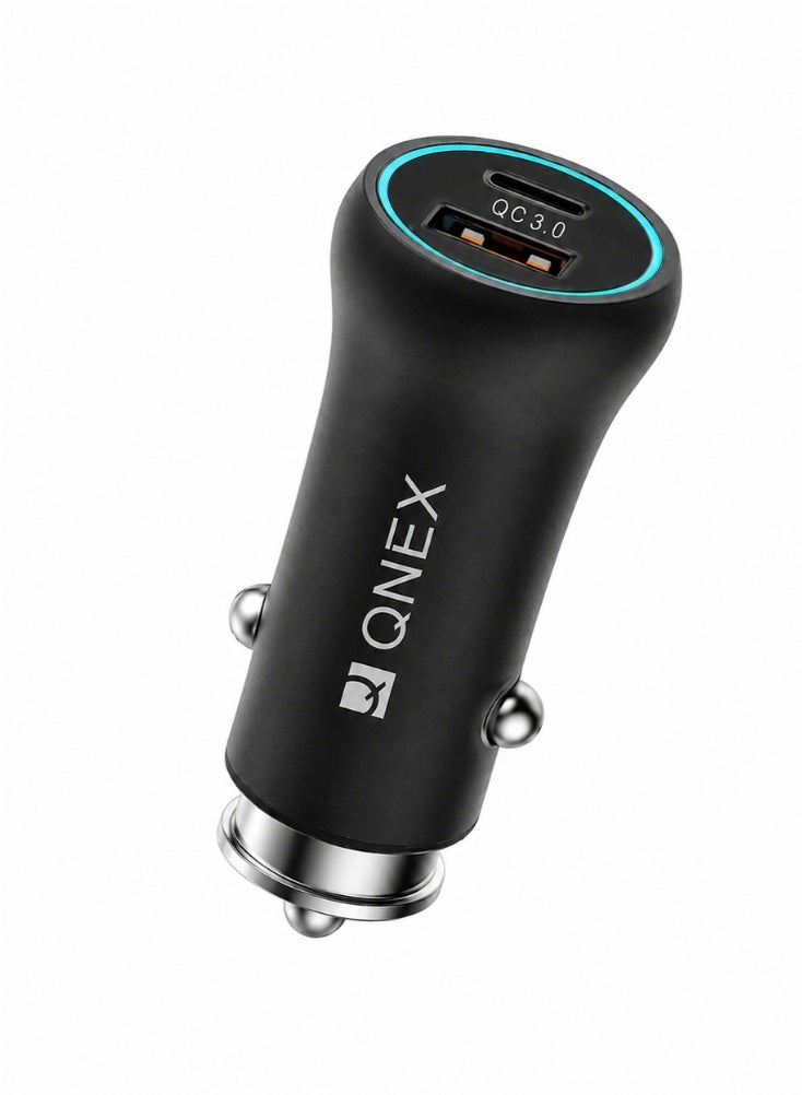QNEX 45W Fast Car Charger Dual Port USB-A 18W & USB-C PD 27W Quick Charge 3.0 for iPhone, Samsung, Xiaomi and More - Image 2