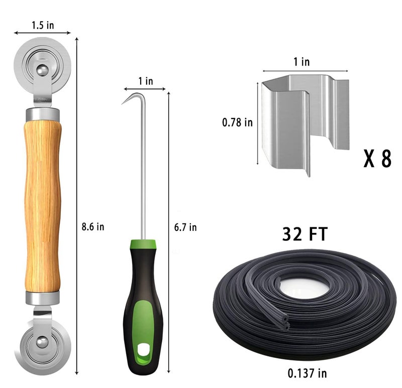 King&Charles Screen Repair Kit, King&Charles 4 in 1 Screen Roller Tools with Bearing & Removal Hook & Clips(8 pcs) & Spline(32 ft) and User Manual, for Install/Replace Door Window Mesh - Image 2