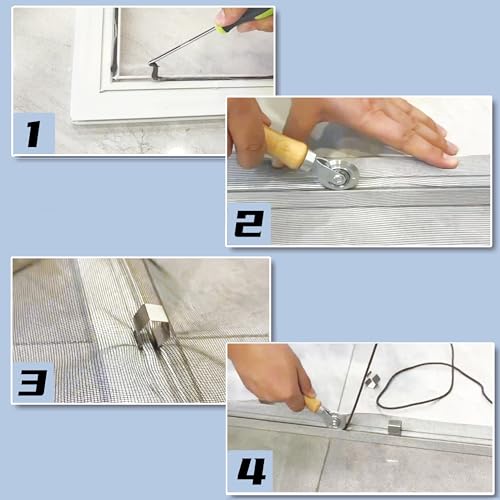 King&Charles Screen Repair Kit, King&Charles 4 in 1 Screen Roller Tools with Bearing & Removal Hook & Clips(8 pcs) & Spline(32 ft) and User Manual, for Install/Replace Door Window Mesh - Image 3