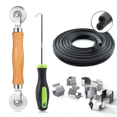 King&Charles Screen Repair Kit, King&Charles 4 in 1 Screen Roller Tools with Bearing & Removal Hook & Clips(8 pcs) & Spline(32 ft) and User Manual, for Install/Replace Door Window Mesh - Image 1