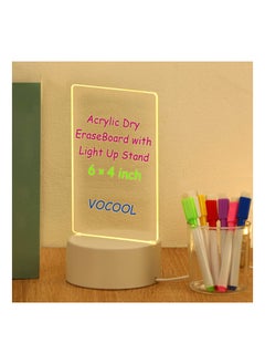 LED Writing Message Board, Neon Glow Drawing Board, 6×4 inch Glowing Acrylic Message Board Desktop Memo Clear Erase Board Notepad LED Note Boards with 7 Markers