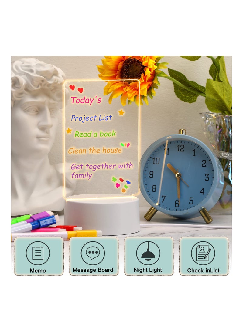 SYOSI - LED Writing Message Board, Neon Glow Drawing Board, 6×4 inch Glowing Acrylic Message Board Desktop Memo Clear Erase Board Notepad LED Note Boards with 7 Markers - Image 1