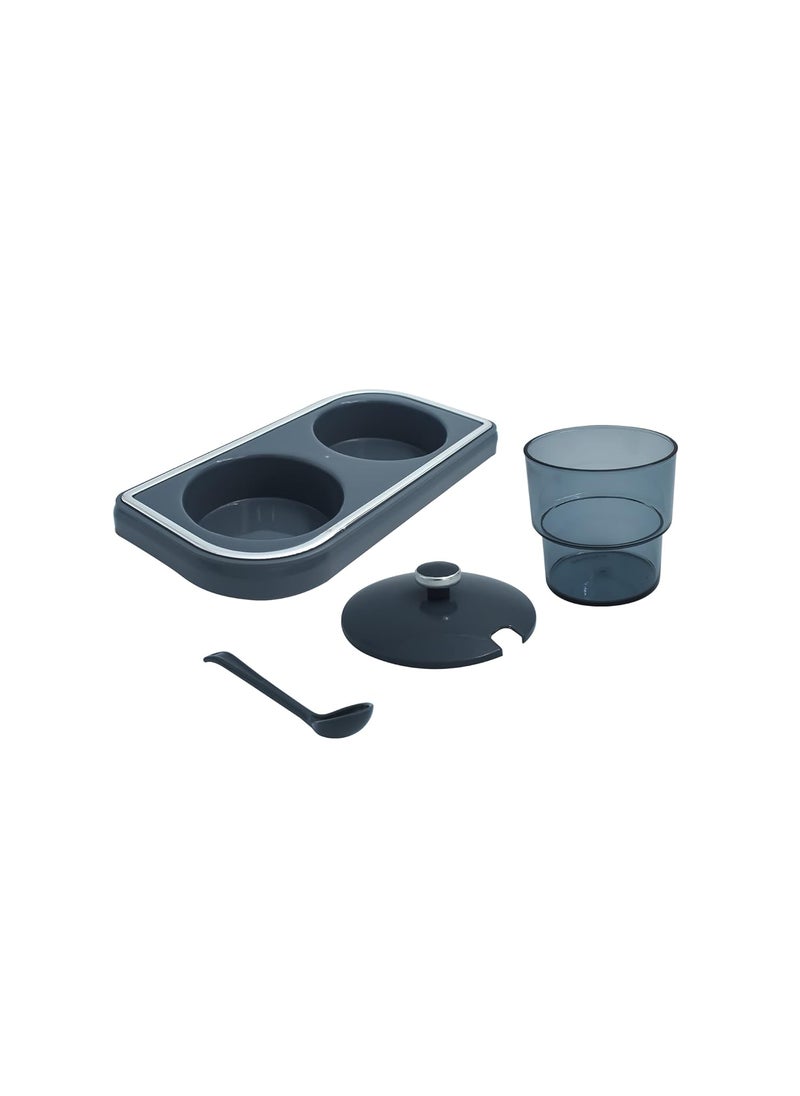 GALOOF - GALOOF Plastic Pickle Container Set With Spoon Lid And Tray For Dining Table Set Of 2 Condiment Storage Jar For Achar Spice Mukhvas Salt And Papper GREY - Image 1
