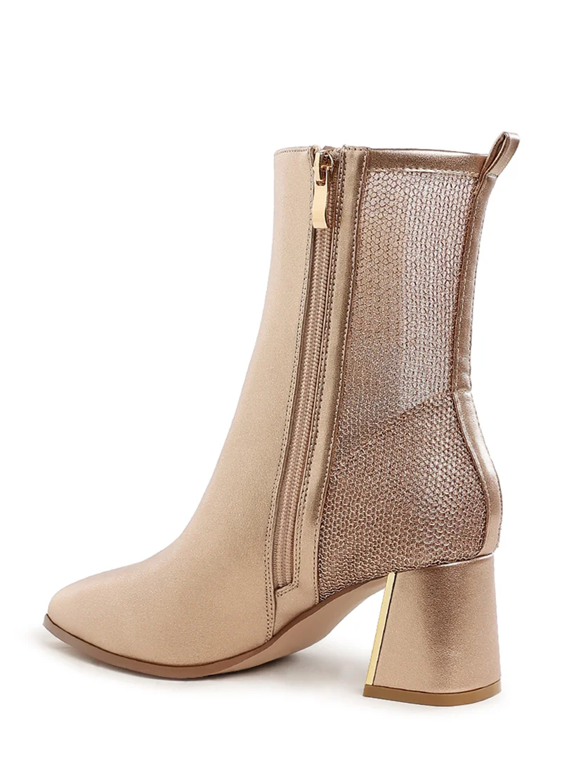 London Rag Mesh Detail Pointy Ankle Boot in Gold