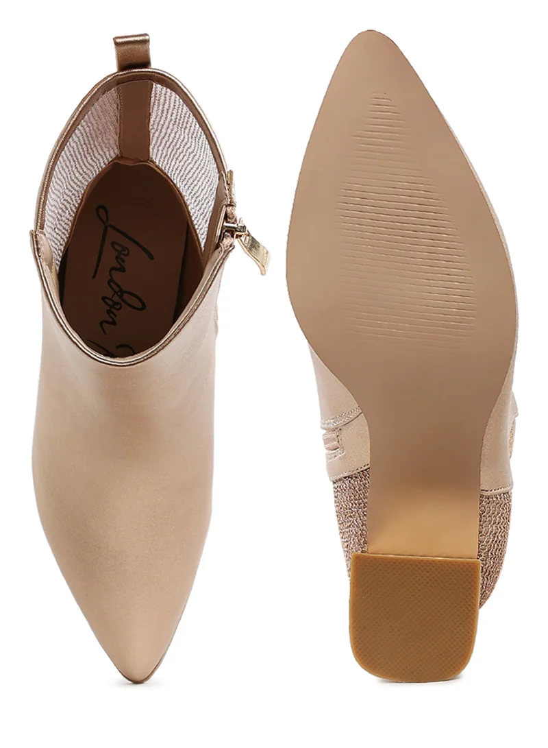 London Rag Mesh Detail Pointy Ankle Boot in Gold