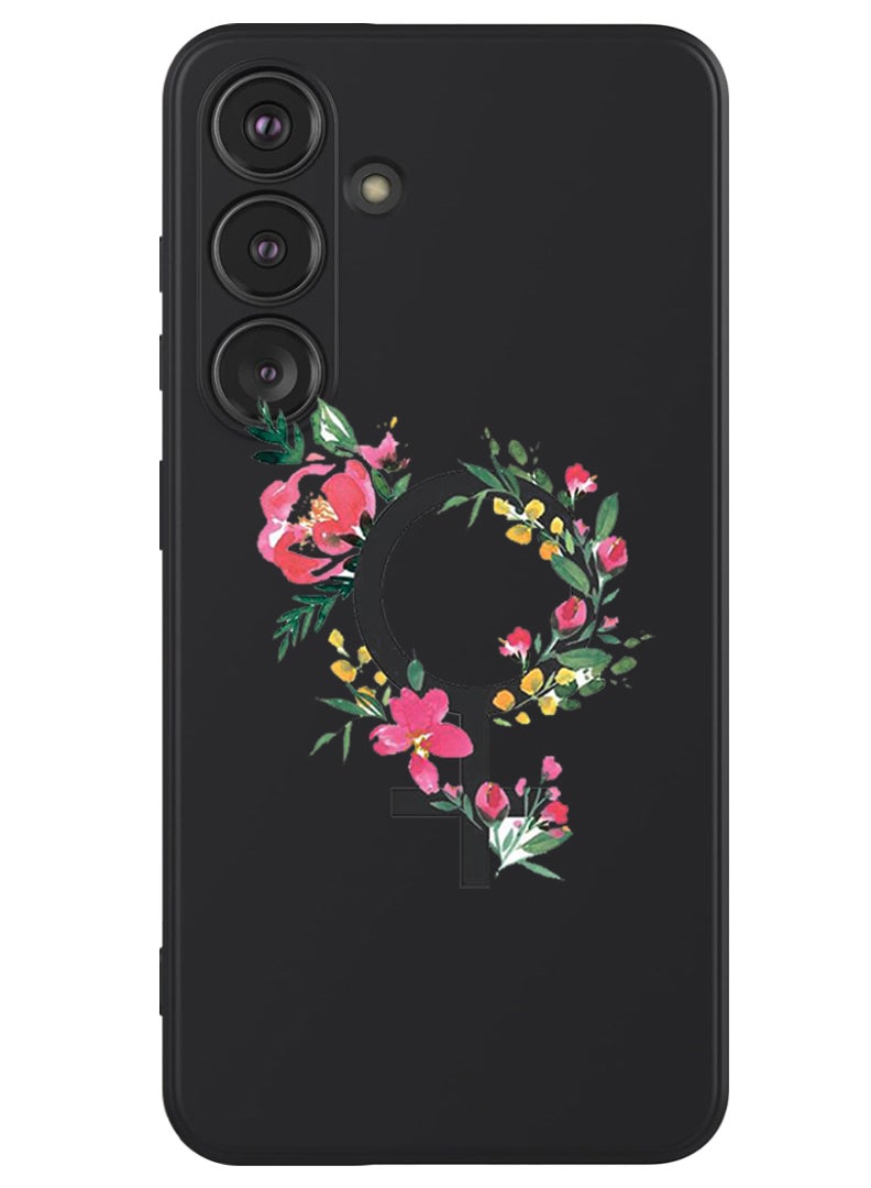 Theodor Protective Slim Fit Case Liquid Silicone Cover with Full Body Protection Anti-Scratch Shockproof Case For Samsung Galaxy S24 (Black) - womens day floral - Image 1