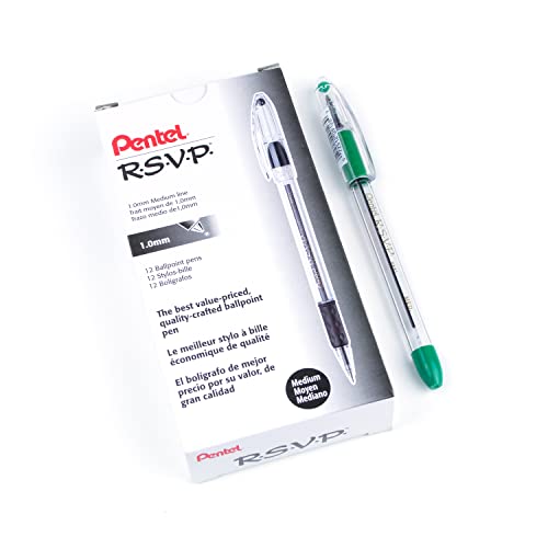 Pentel of America, Ltd BK91D Ballpoint Pen, Medium Point, Green Ink/Clear Barrel - Image 1